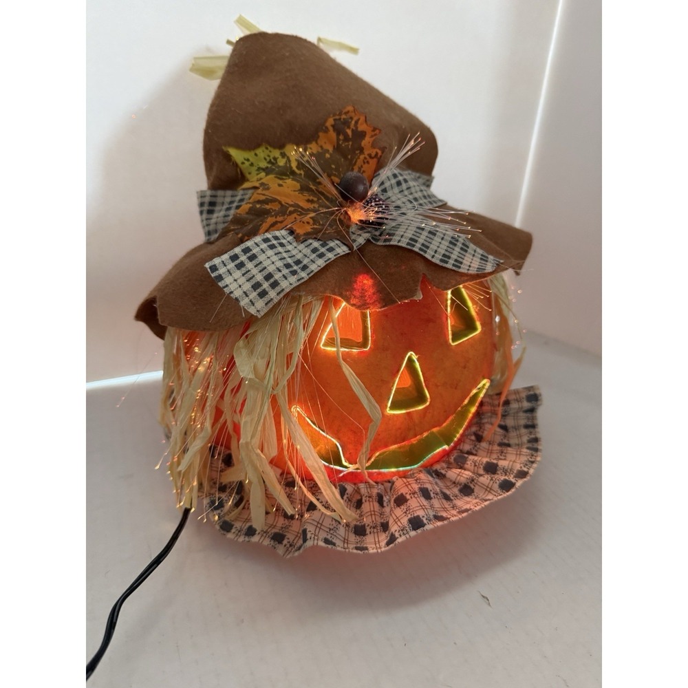 Vintage 90s Fiber Optic Jack O Lantern Pumpkin All Hallows Eve Fall Halloween - Picture 4 of 12